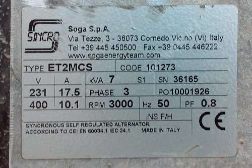 Generador elèctric de 7 KVA SOCA SINCRO ET2MCS - Imatge 2