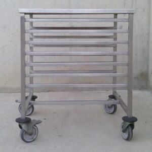Carro porta-safates d'acer inoxidable.
