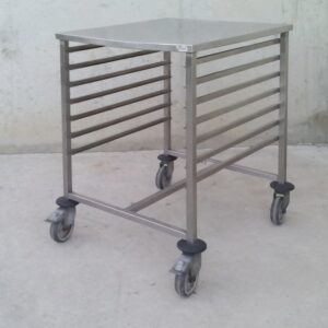 Carro porta-safates d'acer inoxidable.