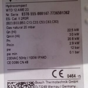 Calentador de agua JUNKERS HYDROCOMPACT WTD 12 AME 23 en cabauoportunitats.com