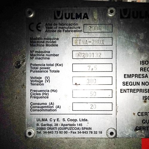 Envasadora vertical ULMA ETNA 280X de segona mà a cabauoportunitats.com