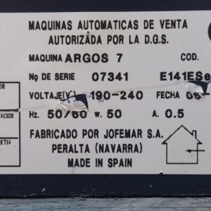 Màquina de tabac JOFEMAR ARGOS 7 11 canals d'ocasió a cabauoportunitats.com Balaguer - Lleida - Catalunya