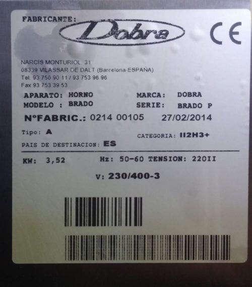Horno convecció DOBRA BRADO P de ocasión en cabauoportuntitats.com