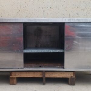 Mesa inox con puertas 190cm de ocasión en cabauoportunitats.com Balaguer - Lleida - Catalunya