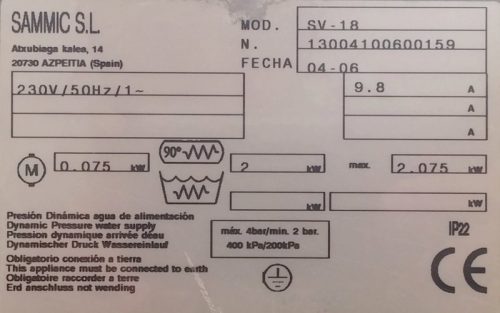 Lavavasos SAMMIC SV-18 de ocasión en cabauoportunitats.com