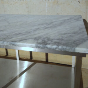 Taula d'acer inoxidable i marbre 200x90cm d'ocasió a cabauoportunitats.com Balaguer - Lleida - Catalunya