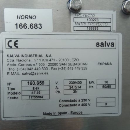 Horno SALVA ST-92 trifásico 2 pisos de ocasión en cabauoportunitats.com