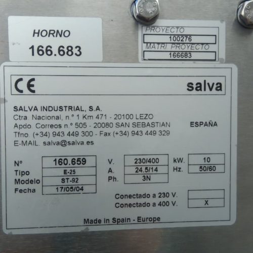 Horno SALVA ST-92 trifásico 2 pisos de ocasión en cabauoportunitats.com