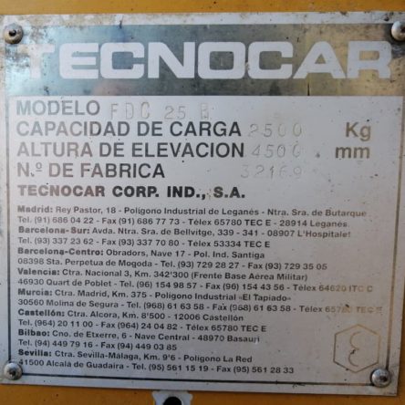 Carretilla elevadora TECNOCAR 2500kg de segunda mano en cabauoportunitats.com
