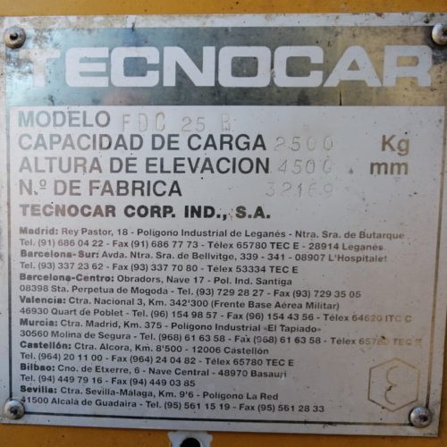 Carretilla elevadora TECNOCAR 2500kg de segunda mano en cabauoportunitats.com
