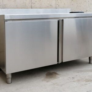 Mesa de trabajo de acero inoxidable con agujero para basura 150x70cm en cabauoportunitats.com