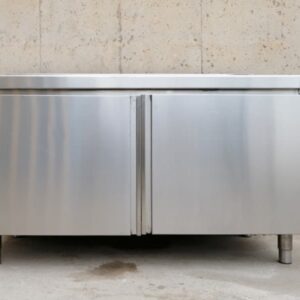 Mesa de trabajo de acero inoxidable con agujero para basura 150x70cm en cabauoportunitats.com