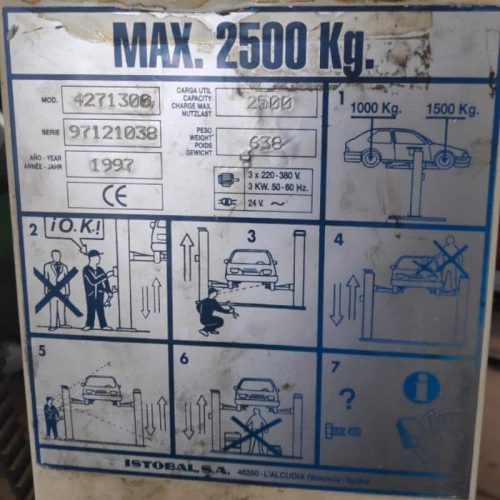 Elevador de cotxes ISTOBAL de 2500kg de segona mà a cabauoportunitats.com Balaguer - Lleida - Catalunya