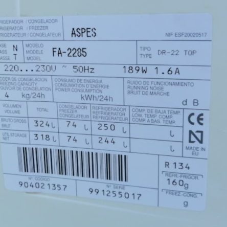 Frigorífico con congelador ASPES de segunda mano en cabauoportunitats.com Balaguer - Lleida - Catalunya