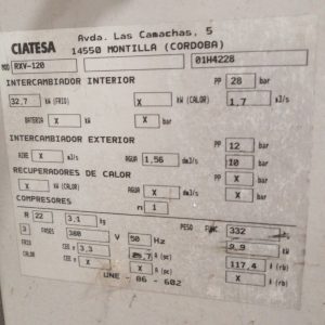 Equipo de refrigeración aire-agua CIATESA RXV 120 de segunda mano en cabauoportunitats.com