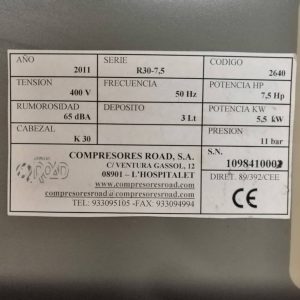 Compresor tornillo ROAD R30 7,5 de segunda mano en venta en cabauoportunitats.com