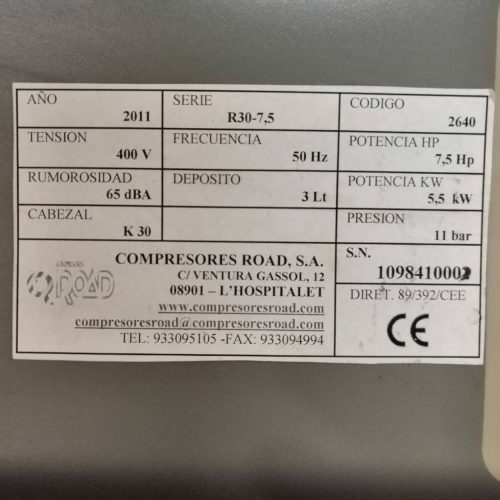 Compresor tornillo ROAD R30 7,5 de segunda mano en venta en cabauoportunitats.com