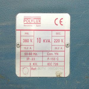 Transformador elèctric POLYLUX 10KVA de segona mà en venda a cabauoportunitats.com Balaguer - Lleida - Catalunya