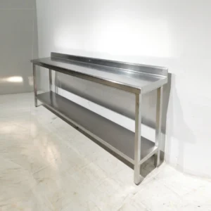 Mesa de acero inoxidable de 270x40cm de segunda mano en venta en cabauoportunitats.com Balaguer - Lleida - Catalunya