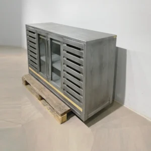 Escaparate de melamina de color gris de 150x50x90cm de segunda mano en buen estado en venta en cabauoportunitats.com