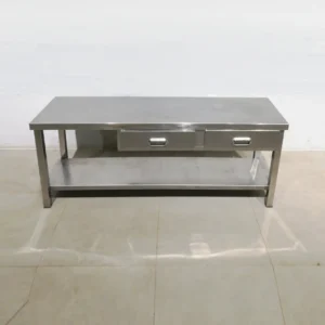 Mesa baja de acero inoxidable 150 cm de segunda mano para freidoras, fogones... en venta en cabauoportunitats.com