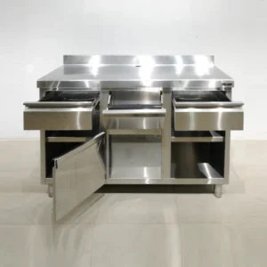 Mesa cafetero de acero inoxidable de 150x60x81cm en venda a cabauoportunitats.com