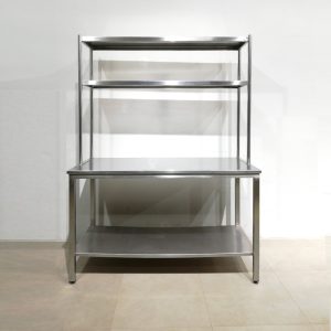 Mesa de acero inoxidable con pasaplatos de 144x64x193 de gunda mano en venta en cabauoportunitats.com
