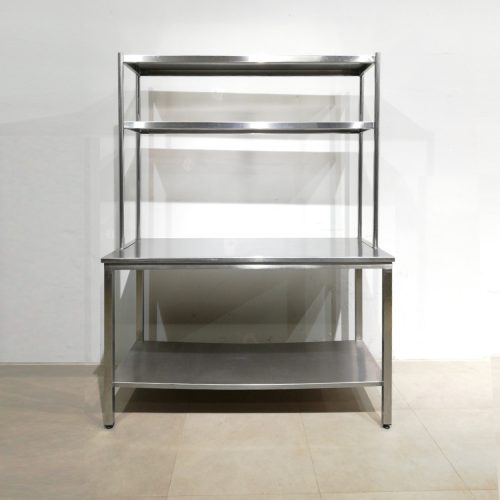 Mesa de acero inoxidable con pasaplatos de 144x64x193 de gunda mano en venta en cabauoportunitats.com
