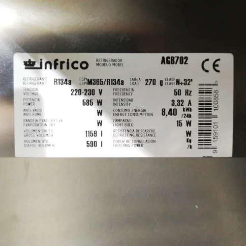 Armari fred d'hostaleria INFRICO de 590l de capacitat en bon estat en venda a cabauoportunitats.com