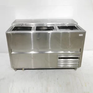 Nevera barra de 3 portes d'acer inoxidable (150x60x91cm) en bon estat en venda a cabauoportunitats.com