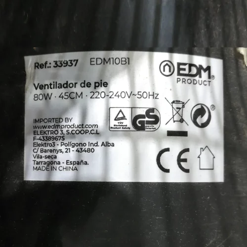 Ventilador de pie EDM 80W de segunda mano en venta en cabauoportunitats.com