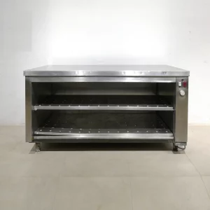 Mesa caliente de acero inoxidable (160x80x90cm) de segunda mano en buen estado en venta en cabauoportunitats.com