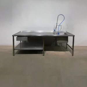 Mesa de trabajo de acero inoxidable con fregadero de segunda mano, de gran calidad y resistencia