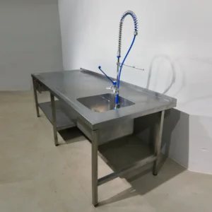 Mesa de trabajo de acero inoxidable con fregadero de segunda mano, de gran calidad y resistencia