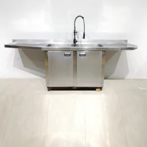 Fregadero de inox con armario y grifo de 250x54x59 cm, perfecta para bar, restaurante, hotel...