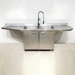 Fregadero de inox con armario y grifo de 250x54x59 cm, perfecta para bar, restaurante, hotel... 