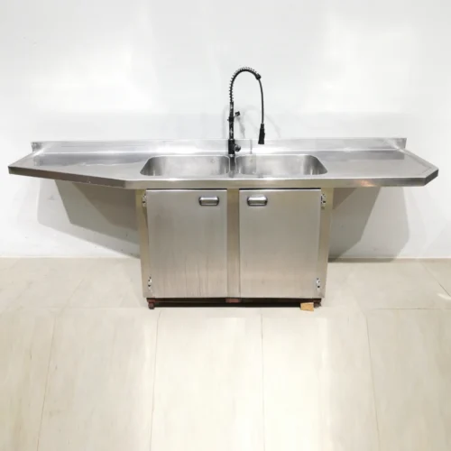 Fregadero de inox con armario y grifo de 250x54x59 cm, perfecta para bar, restaurante, hotel...