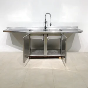 Fregadero de inox con armario y grifo de 250x54x59 cm, perfecta para bar, restaurante, hotel...