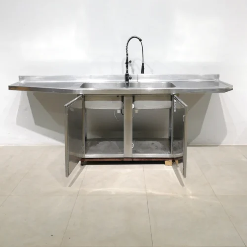 Fregadero de inox con armario y grifo de 250x54x59 cm, perfecta para bar, restaurante, hotel...