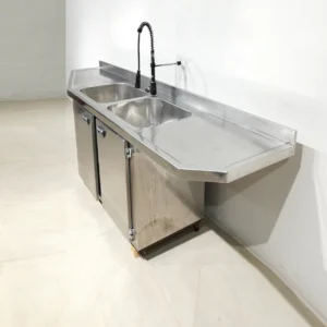Fregadero de inox con armario y grifo de 250x54x59 cm, perfecta para bar, restaurante, hotel...