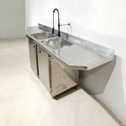 Fregadero de inox con armario y grifo de 250x54x59 cm, perfecta para bar, restaurante, hotel...