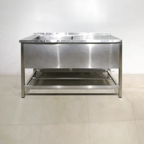 Fregadero de inox con patas y escurridera de 150x70x89 cm, perfecta para bar, restaurante, hotel...