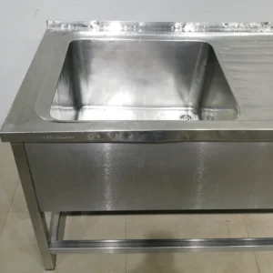 Fregadero de inox con patas y escurridera de 150x70x89 cm, perfecta para bar, restaurante, hotel...