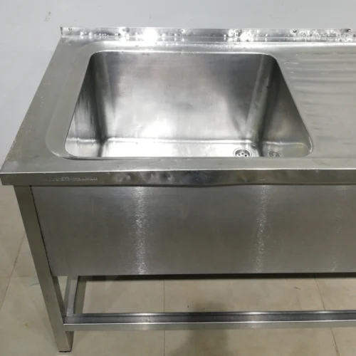 Fregadero de inox con patas y escurridera de 150x70x89 cm, perfecta para bar, restaurante, hotel...