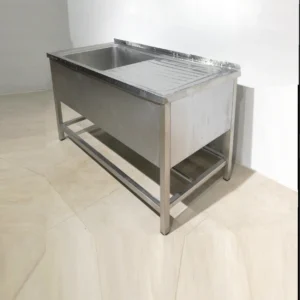 Fregadero de inox con patas y escurridera de 150x70x89 cm, perfecta para bar, restaurante, hotel... 