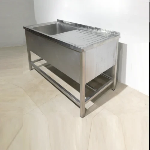 Fregadero de inox con patas y escurridera de 150x70x89 cm, perfecta para bar, restaurante, hotel...