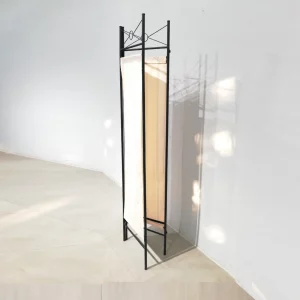 Para-vent d'ocasió (81x180cm) de 2 plafons fet d'estructura metàl·lica i base de roba
