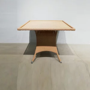 Taula d'estructura d'acer i rotang (90x90x74cm) perfecta per a jardí, terrassa, balcó