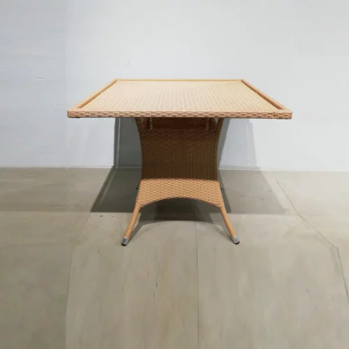 Taula d'estructura d'acer i rotang (90x90x74cm) perfecta per a jardí, terrassa, balcó