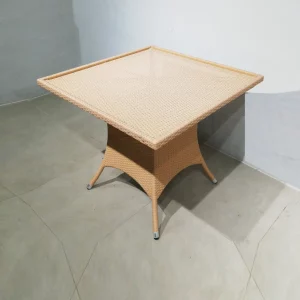 Taula d'estructura d'acer i rotang (90x90x74cm) perfecta per a jardí, terrassa, balcó
